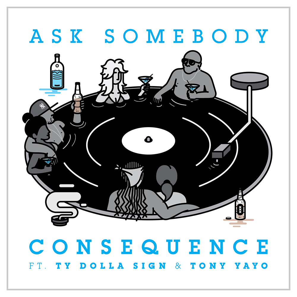 Ask Somebody Consequence Ty Dolla Sign Tony Yayo rap hip hop music album illustration cover art by Maximillian Piras